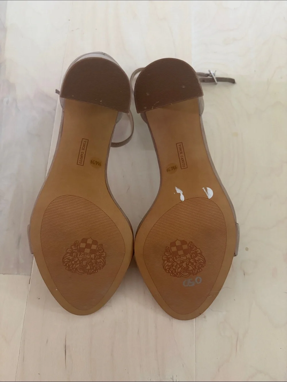 Vince Camuto Taupe Suede Ankle-Strap Block Heel Sandals